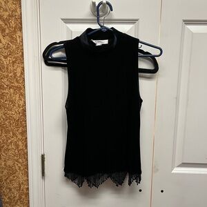 Sleeveless Velour Holiday Beaded Fringe Mock Neck